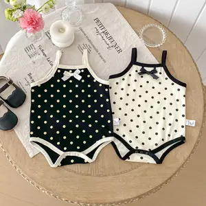 Cute Bow Baby Girl Suspender Jumpsuit Summer Thin Sleeveless Coveralls Casual Style 100% Cotton Baby Rompers