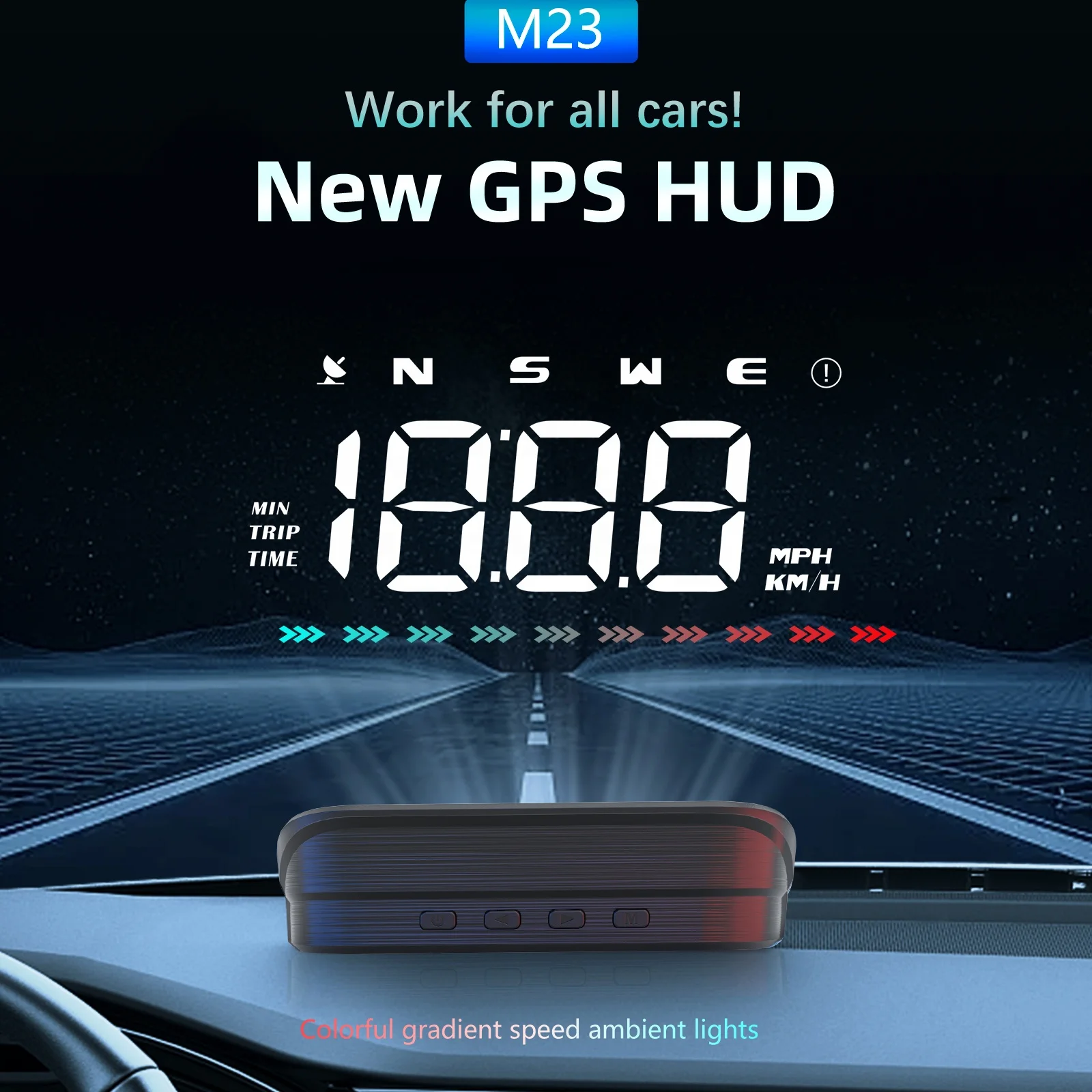 2024 Newest HUD Windshield GPS M23 Hud Universal USB Speed Digital Head up Displays Car