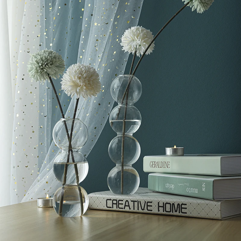 Transparent Glass Bubble Shape Cylinder Garden Home Decoration Vase