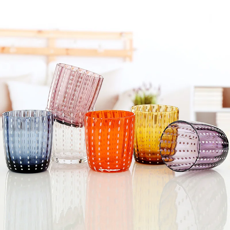 Hot Sale European Inns glassware Tumbler Pearl Point Design Colored Glasses Water Cups
