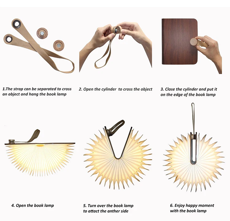 LED Portable Book Shape USB Rechargeable Night Light Creative 3D Magnetic Folding Decorative Gift Book Light