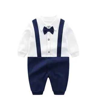 Hot Sale Autumn Long Sleeved Children Clothes Set 3-12 Months Baby Boys Romper Bamboo Cotton Gentleman Newborn Clothing Suit