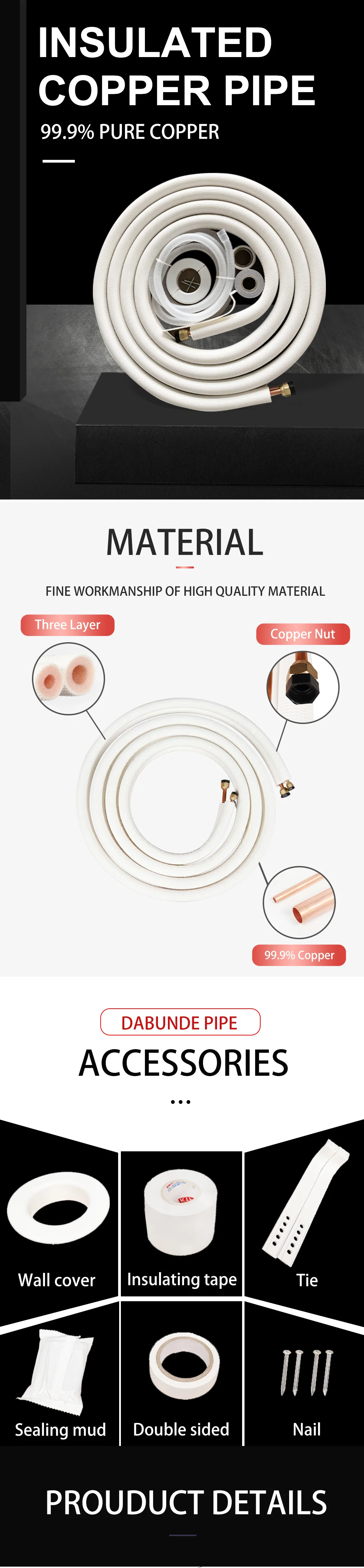 Hot Selling 25ft White PE Insulated Air Conditioner Installation Kit for Refrigeration Parts factory