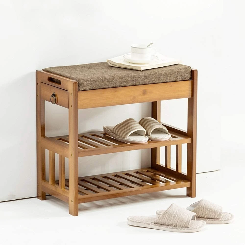 Bamboo Shoe Rack Bench with Padded Cushion - Custom Size