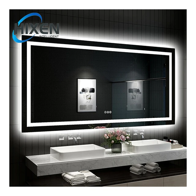 HIXEN rectangle frameless anti-fog Bluetooth 24x32inch touch screen smart led bathroom mirror