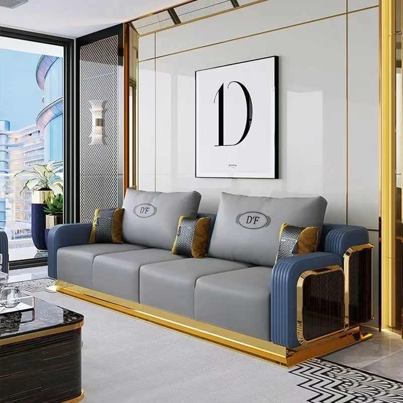 Italian Light Luxury Leather Sofa for Modern Living Rooms