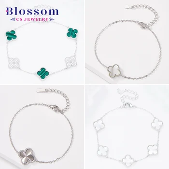 Blossom CS Jewelry Hot Sale 925 Sterling Silver Four Leaf Clover Bracelet Zircon Shell Women Lucky Charm Bracelet Fine Jewelry