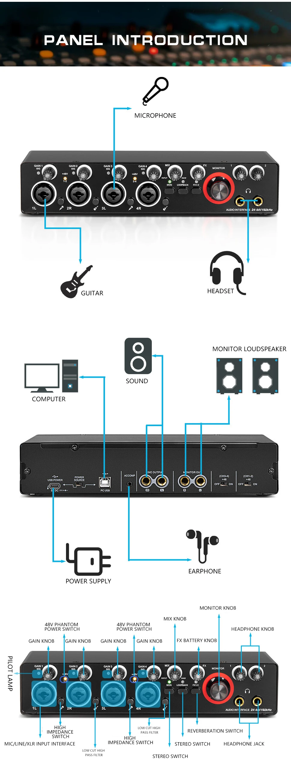Ri60 Usb Sound Card Professional 4 Channels Digital Mixing Usb Computer External Sound Card For