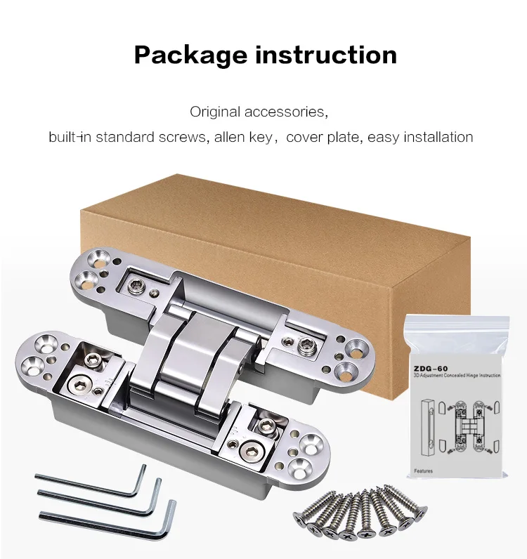 3d Adjustable Concealed Hidden Hinge Sliver 180 Degree Invisible Door