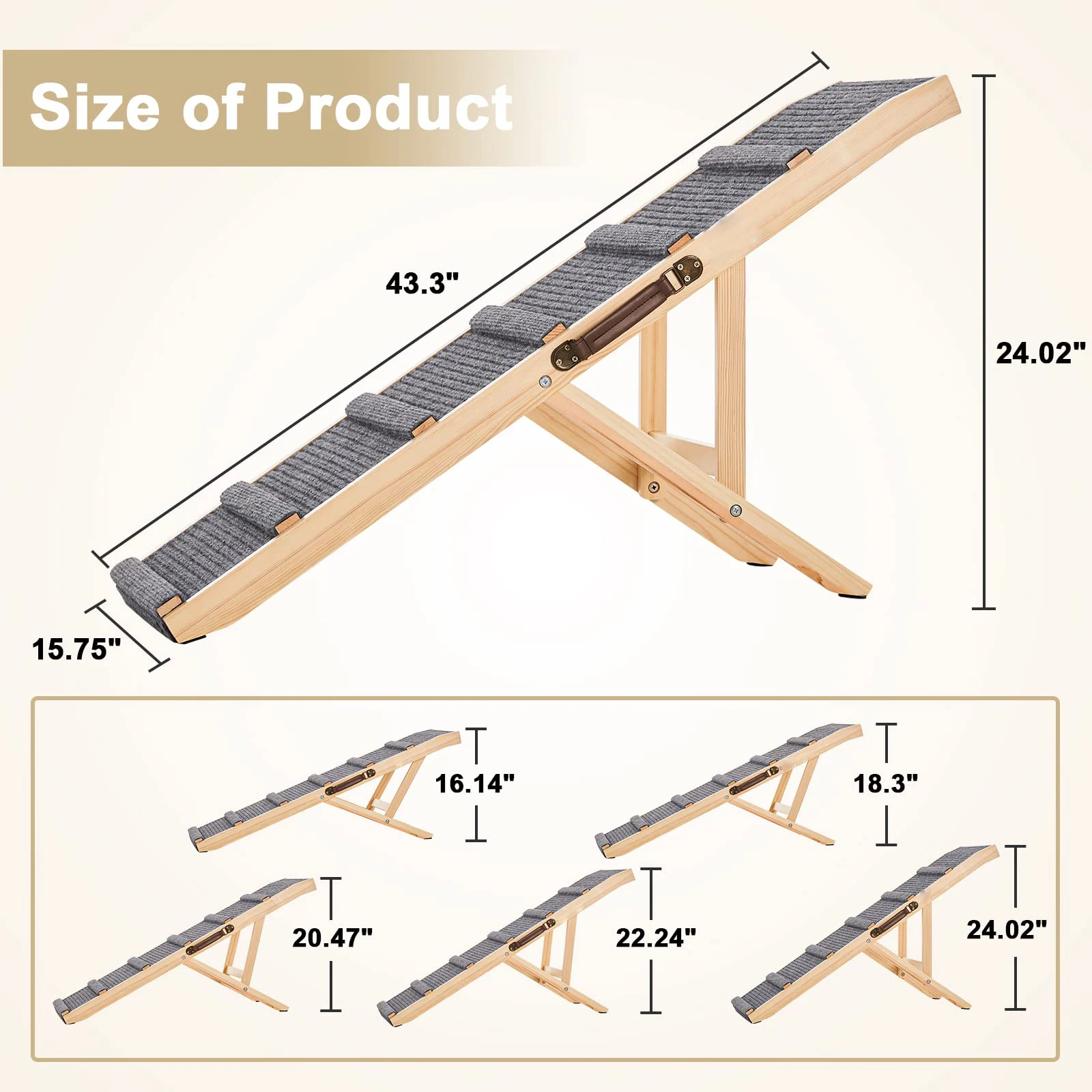 Zmaker Wooden Dog Ramp For Bed Adjustable Dog Stairs Ladder With Non
