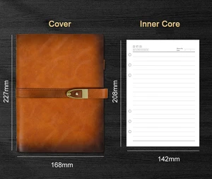 Wholesale  Custom Logo Genuine Leather A5 Notebook Lines Square Grid Blank Pages High-end Journal Notepad with Pen Holder
