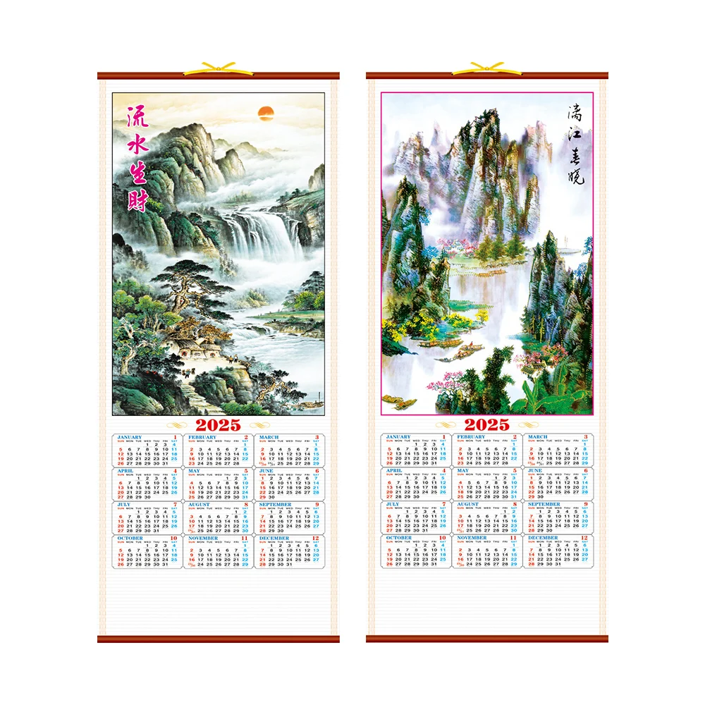 Magefertigter 2025 Chinesischer Bambus-Wandkalender Grohandel  Jahreskalender Kunstdruck