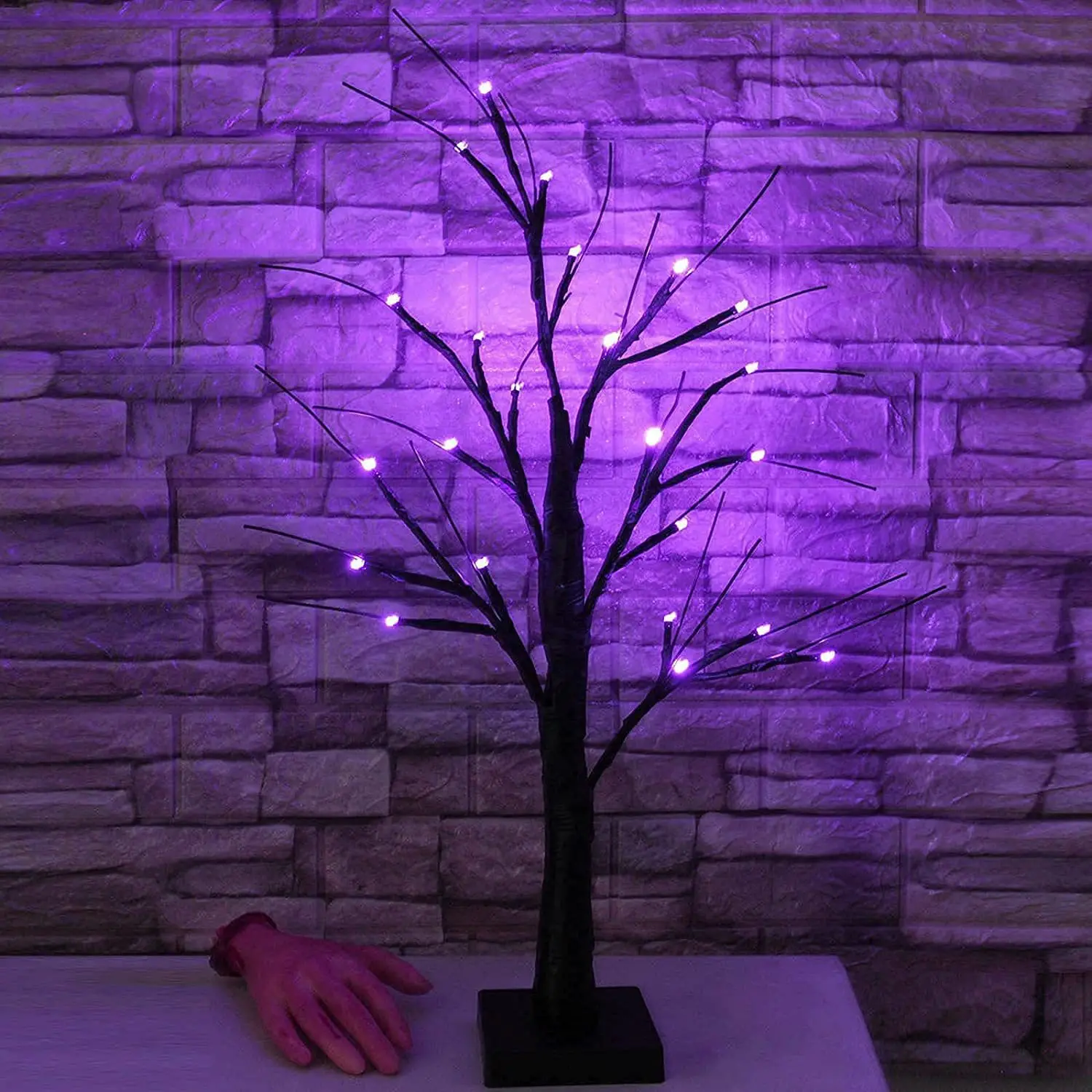 Halloween Black LED Light Tree with Purple Orange Dual Color for Halloween Christmas Table Decorations