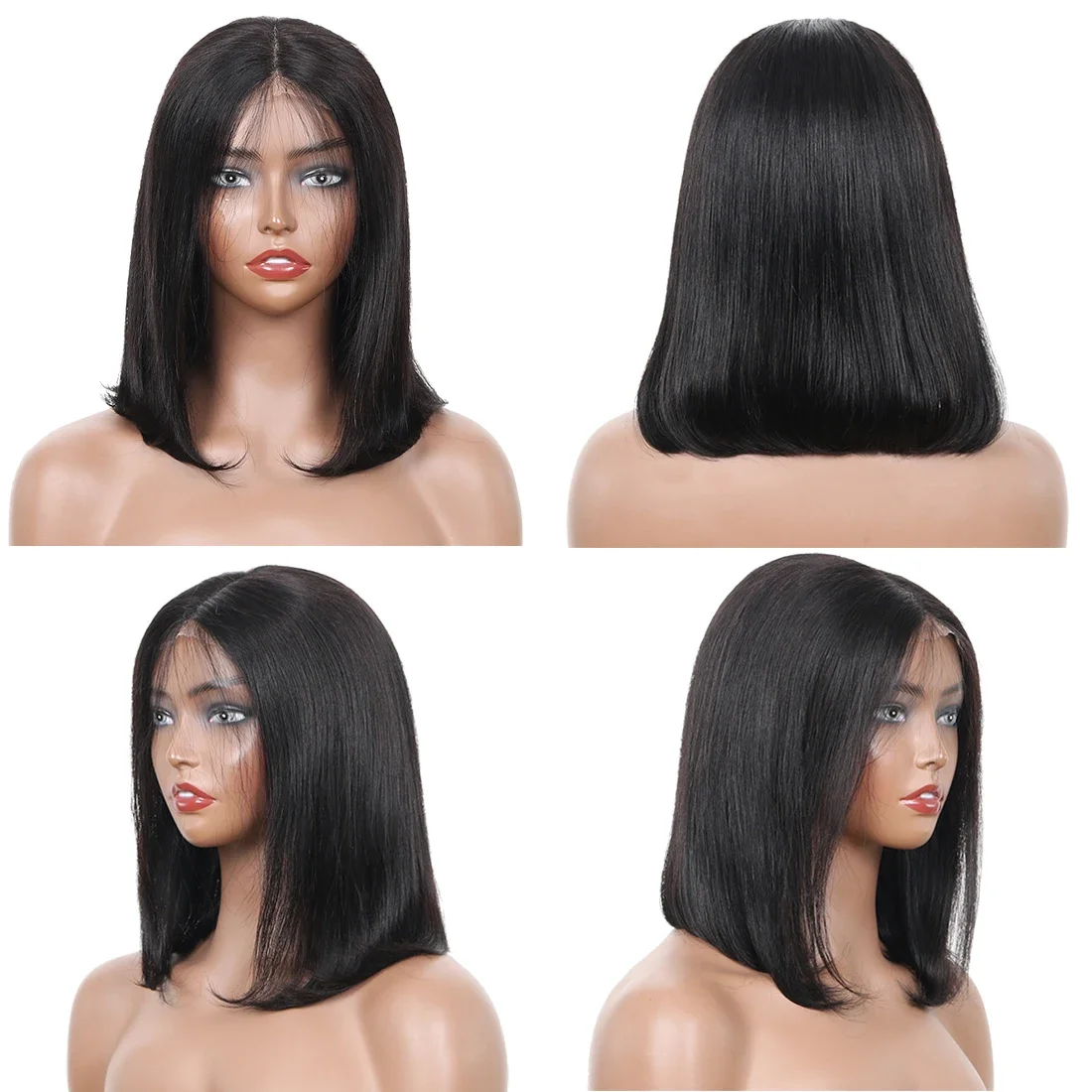 9x6 Lace Closure Wear and Go Glueless Echthaar-Bob-Perücken, vorgezupft, kurz, glatt vorne_voghion.com