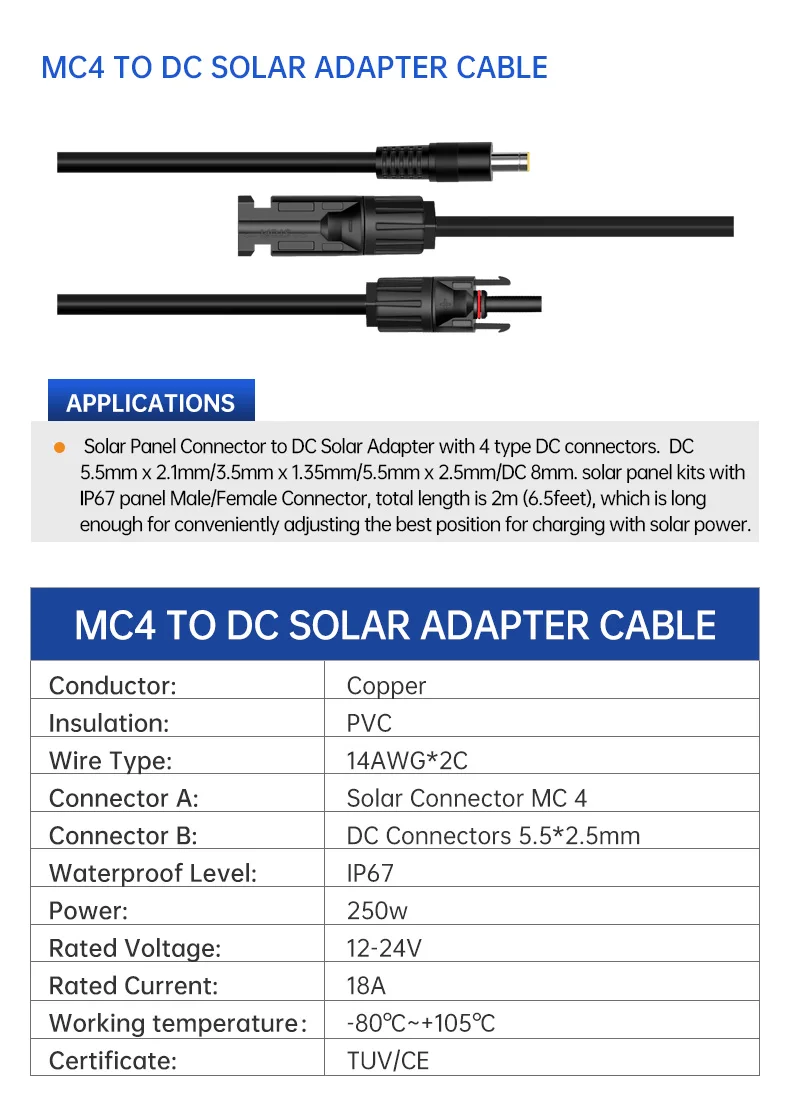 thumbnail image 2 of Super Flat Solar Cable 100CM With Connectors - 30Amp Balcony PV Extension Wire 2 of 10