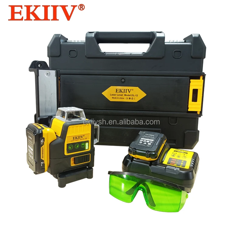 EKIIV High Accuracy 360 Self Leveling 4D Lazer Level Cross Line Laser Level Tool for Construction With Rechargeable Batteries