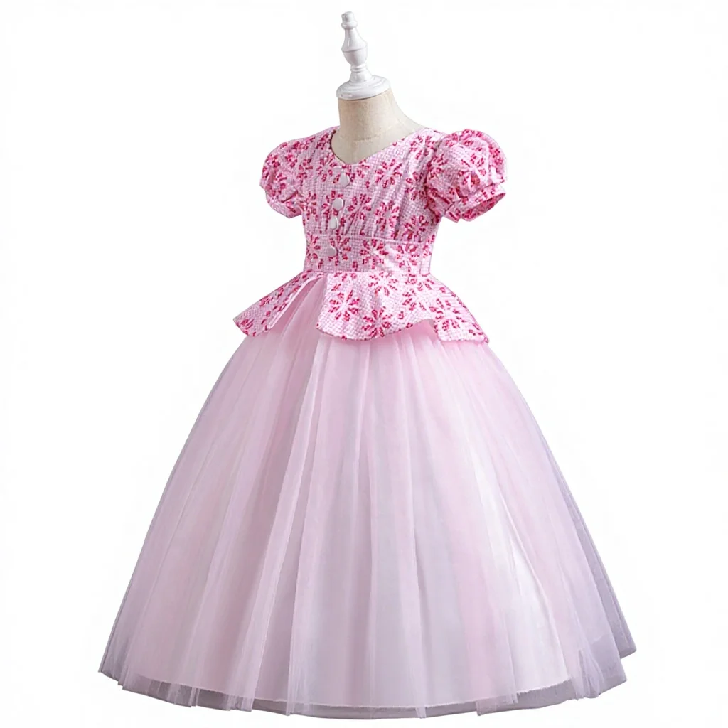 Korean Bubble Sleeved Princess Evening Dresses for Girls of 10 Year Old  Flower Girls Birthday Dresses Grace Dress Child Girl