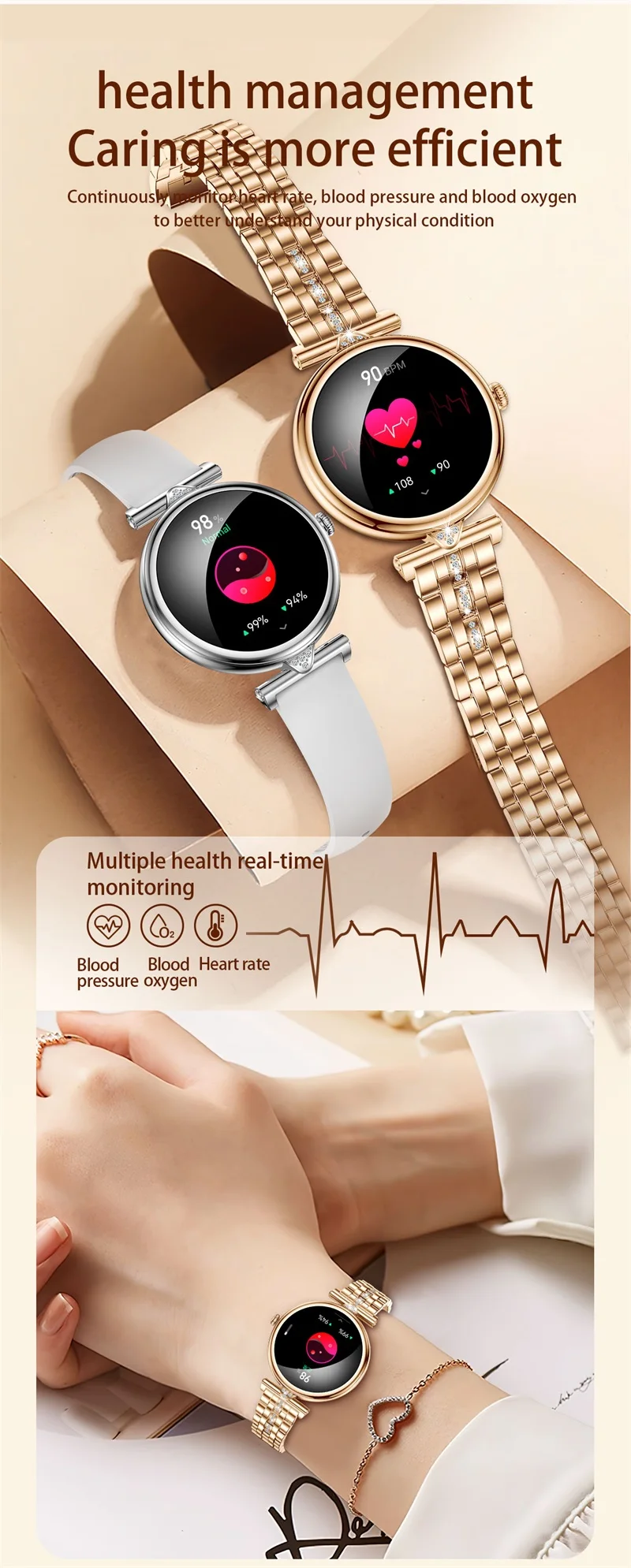 Смарт-часы женские водонепроницаемые, 1,28 дюймов