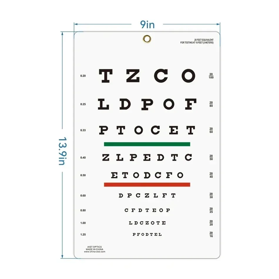 Premium Snellen Eye Chart Wall Chart Plastic Waterproof Snellen Charts for Eye Test Exams 10 Feet 9 X 14 in Eluxe Occluder Plus