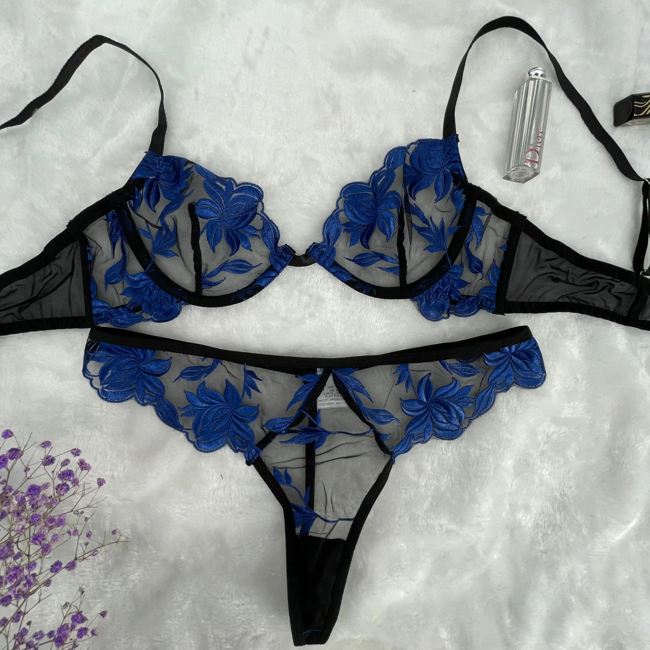 Mature Ladies Sexy Blue Lace Inner Wear Underwear Lingerie Nightwear