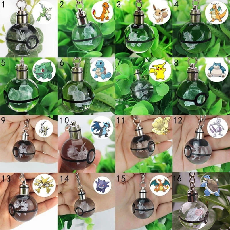 Оптовая продажа, 30 мм, Кристалл k9, Покемон, брелок со светодиодной подсветкой для подарка Chidren
