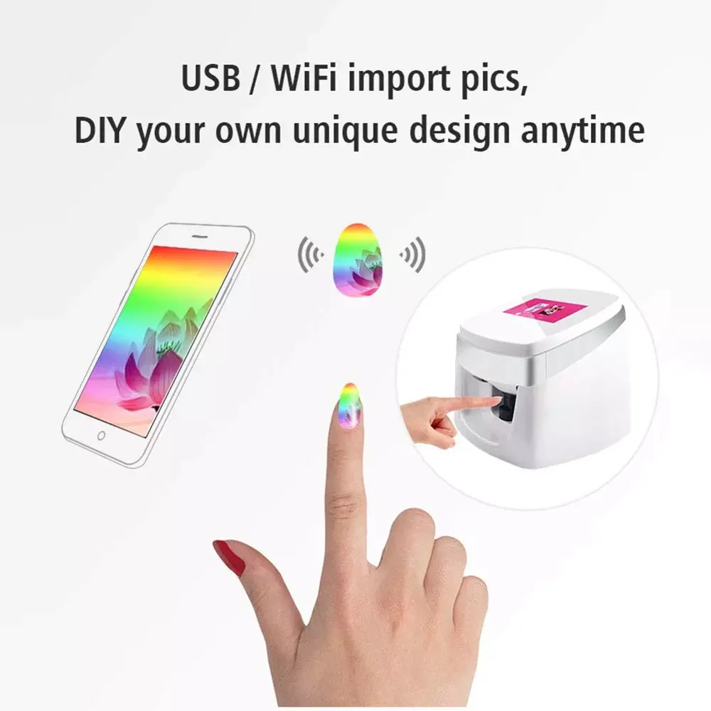 3D Smart Automatic Nail Printer Machine,Multifunction Portable Mobile Nail  Painting Machine with WiFi/DIY/USB Support,for Nail Studio,Manicurist,Nail