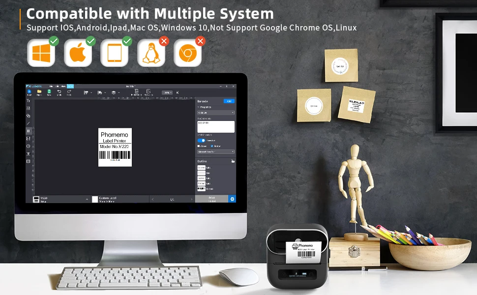 Phomemo M220 Label Printer 80mm Width Printing Sticker Printer Bluetooth Label  Maker Machine Compatible with Phone and PC Pad - AliExpress