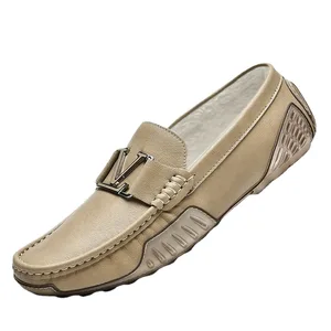 Men's Genuine Leather Loafers Autumn New Casual Lazy Slip-on Driving Shoes Comfortable All-Match Office Career Mixed Colors