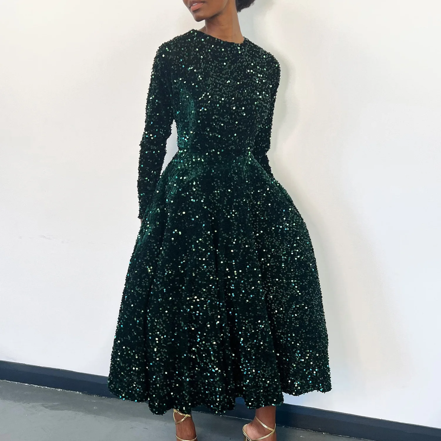 Women's Sexy Bodycon Evening Party Dress Long Sleeve Glitter Sequin Sparkly  Metallic Disco Ball Gown Glamorous Night Solid