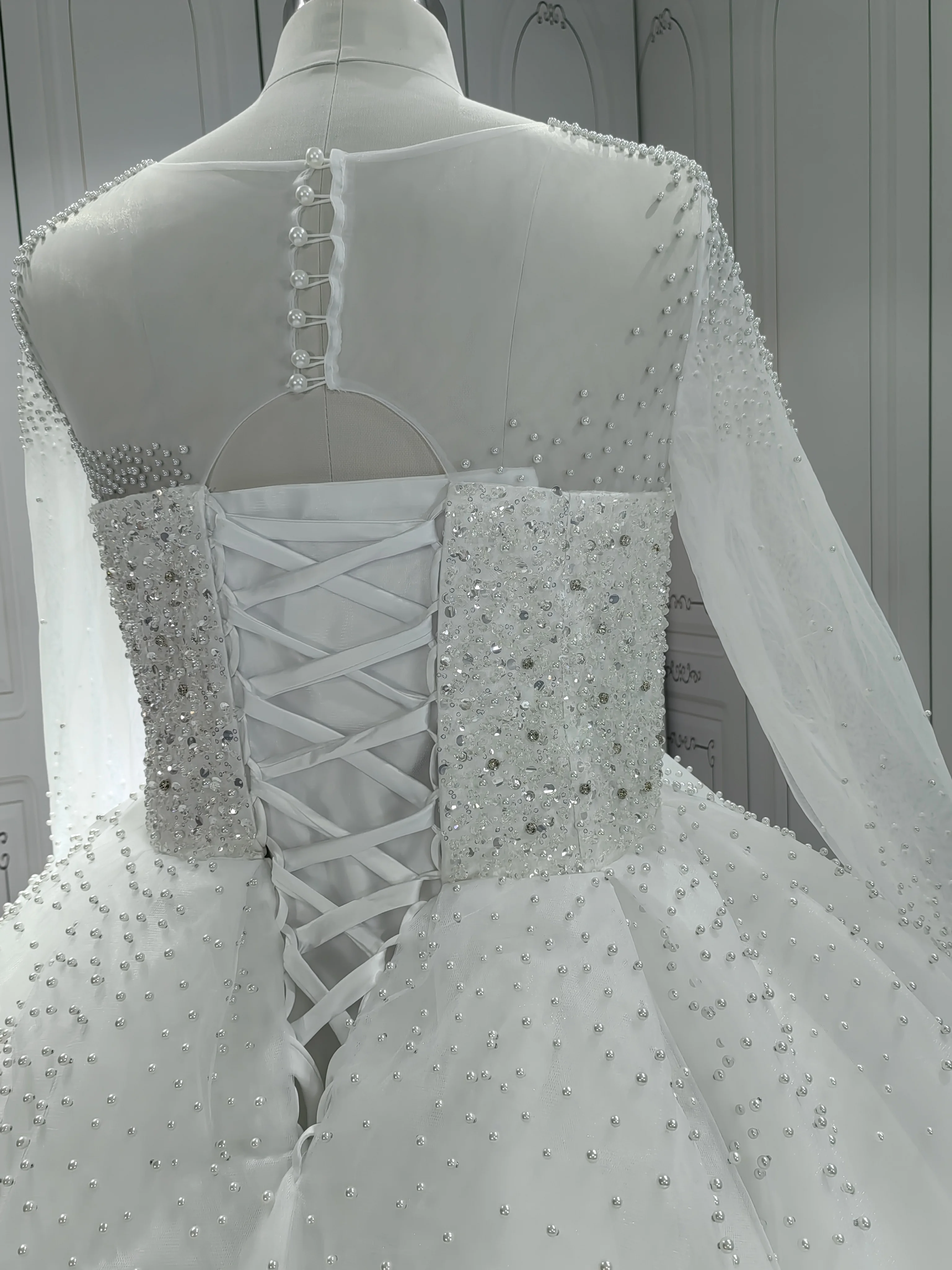 Lace Summer Long Sleeve Bride Traditional Algerian Bridal Sparkly Beaded  Sparkle Wedding Dress Supplier