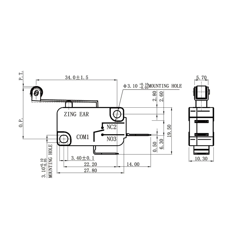 Zing Ear G5T16 16A Snap Action Normal Open Self Cloused Micro Power Swith Hinge Roller Microswitch
