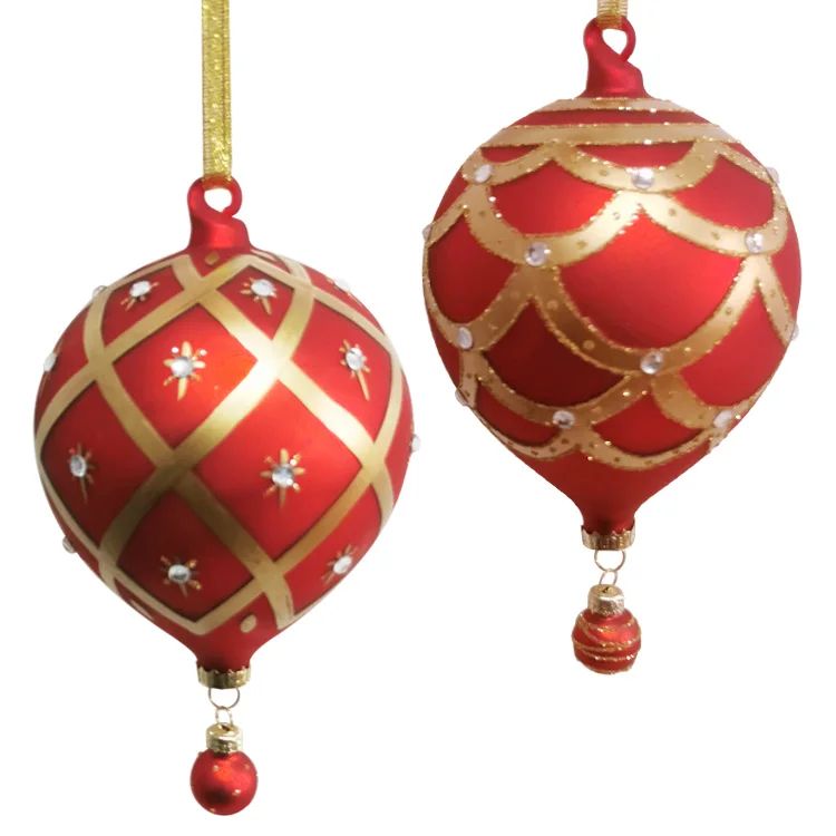 Indoor decorative diamond sparkly hand painted red blown glass hot air balloon christmas tree hanging ornament supplier