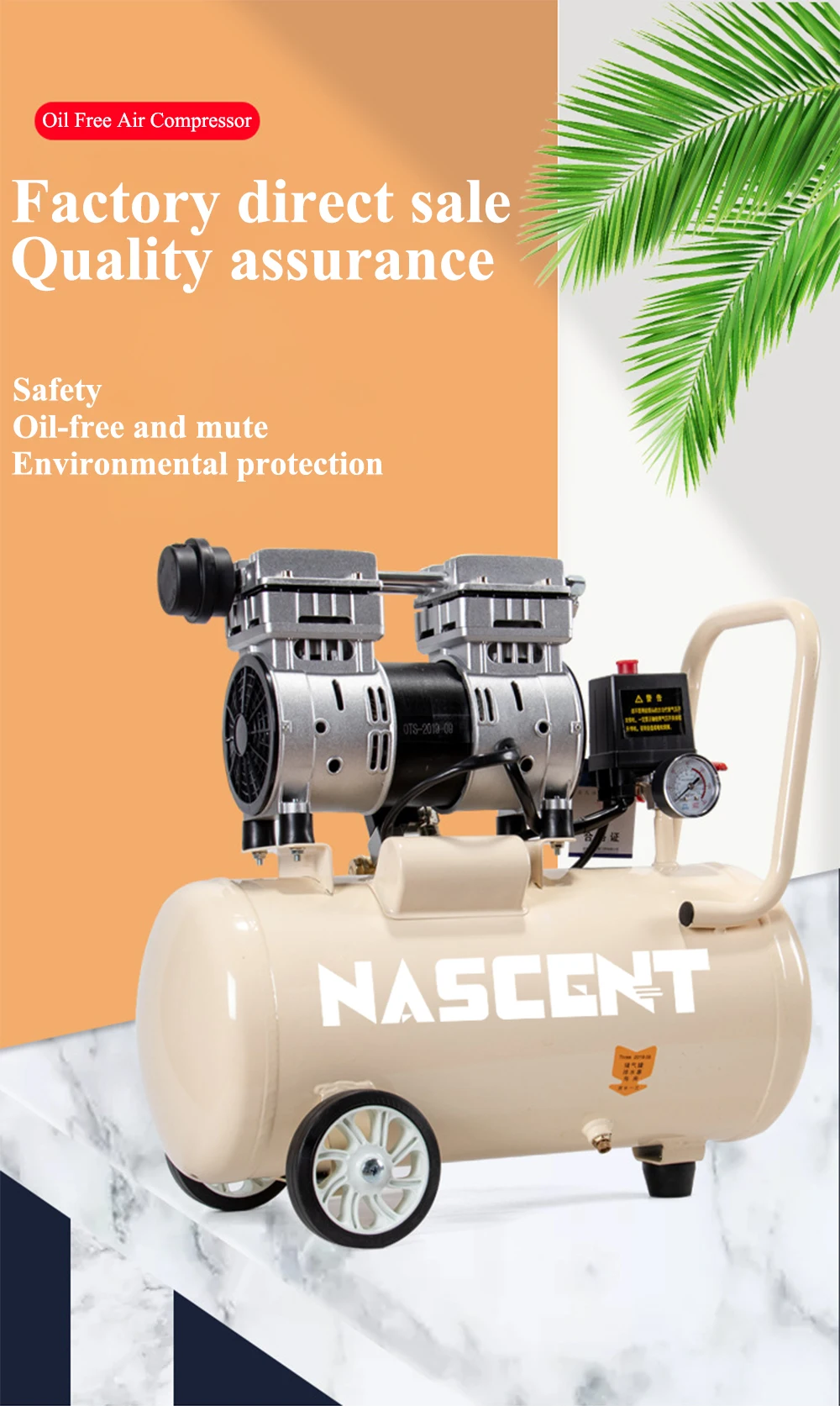 Low Noise Oil Free Piston Air Compressor 50l Portable Pump 550w Dental