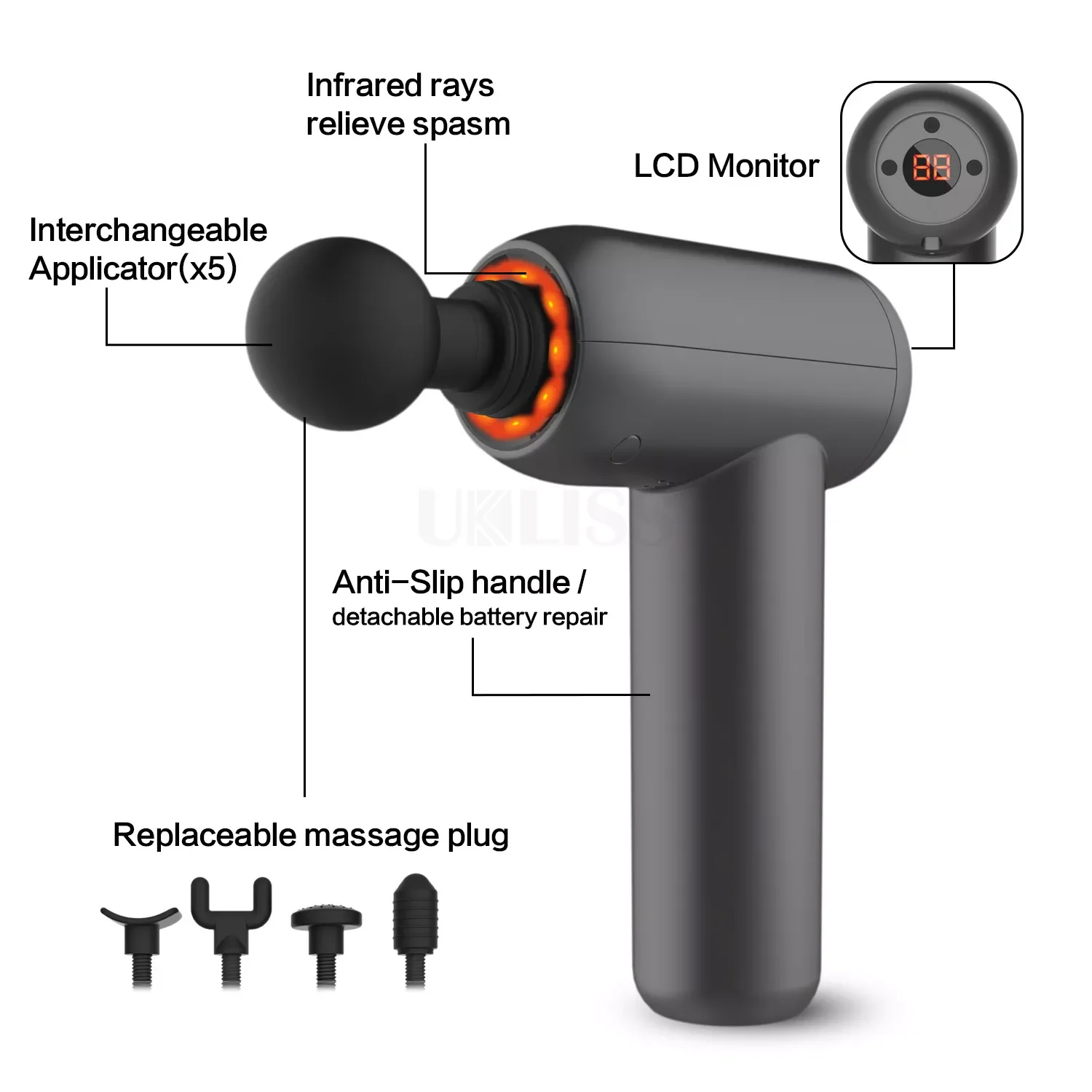 Upgrade Advanced Massage Gun Deep Tissue Red Light Therapy Pain Relief Display Rechargeable Infra Red Portable Massage Gun
