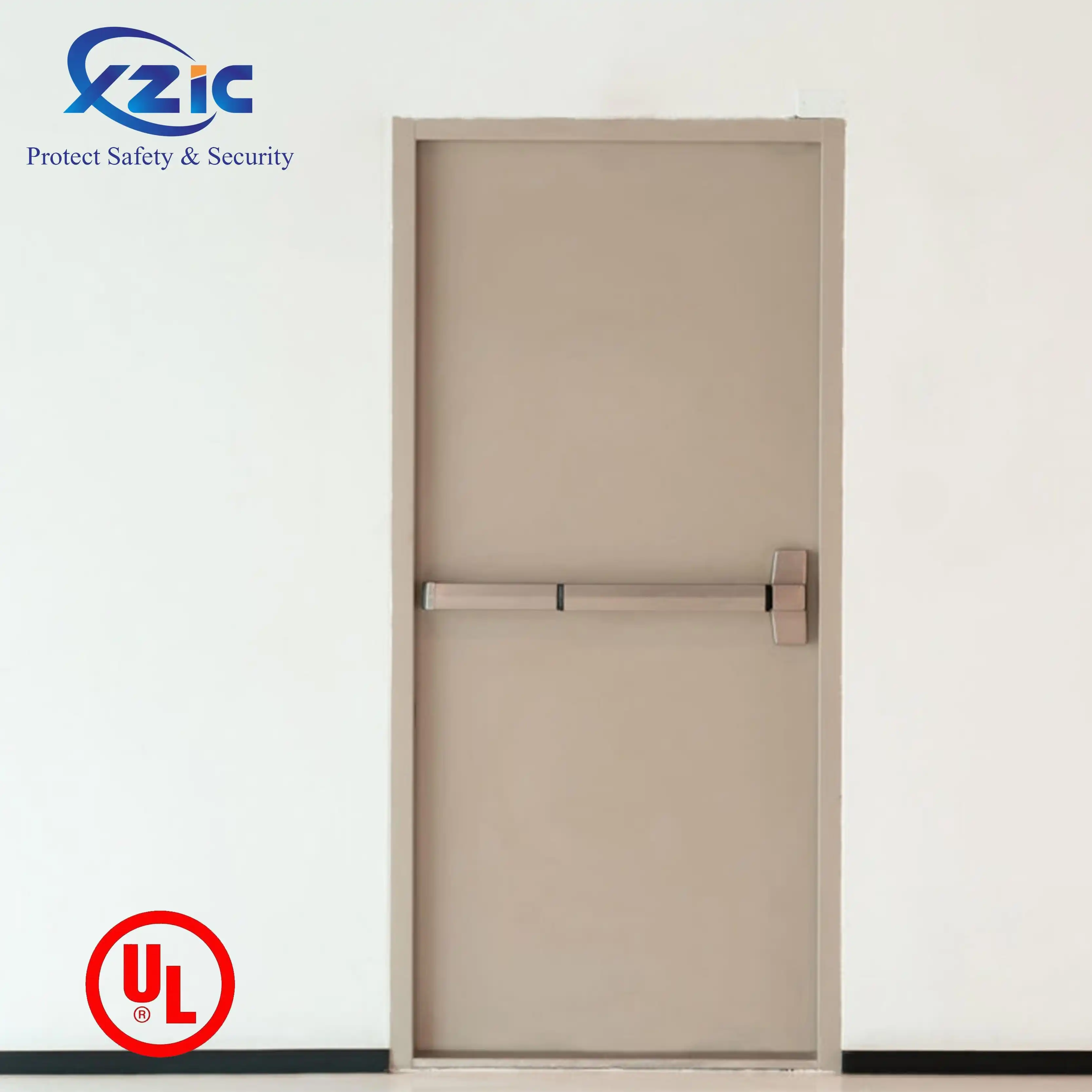 UL Fire Resistant Door With Panic Push Bar and Glass Steel Hollow Metal Commercial