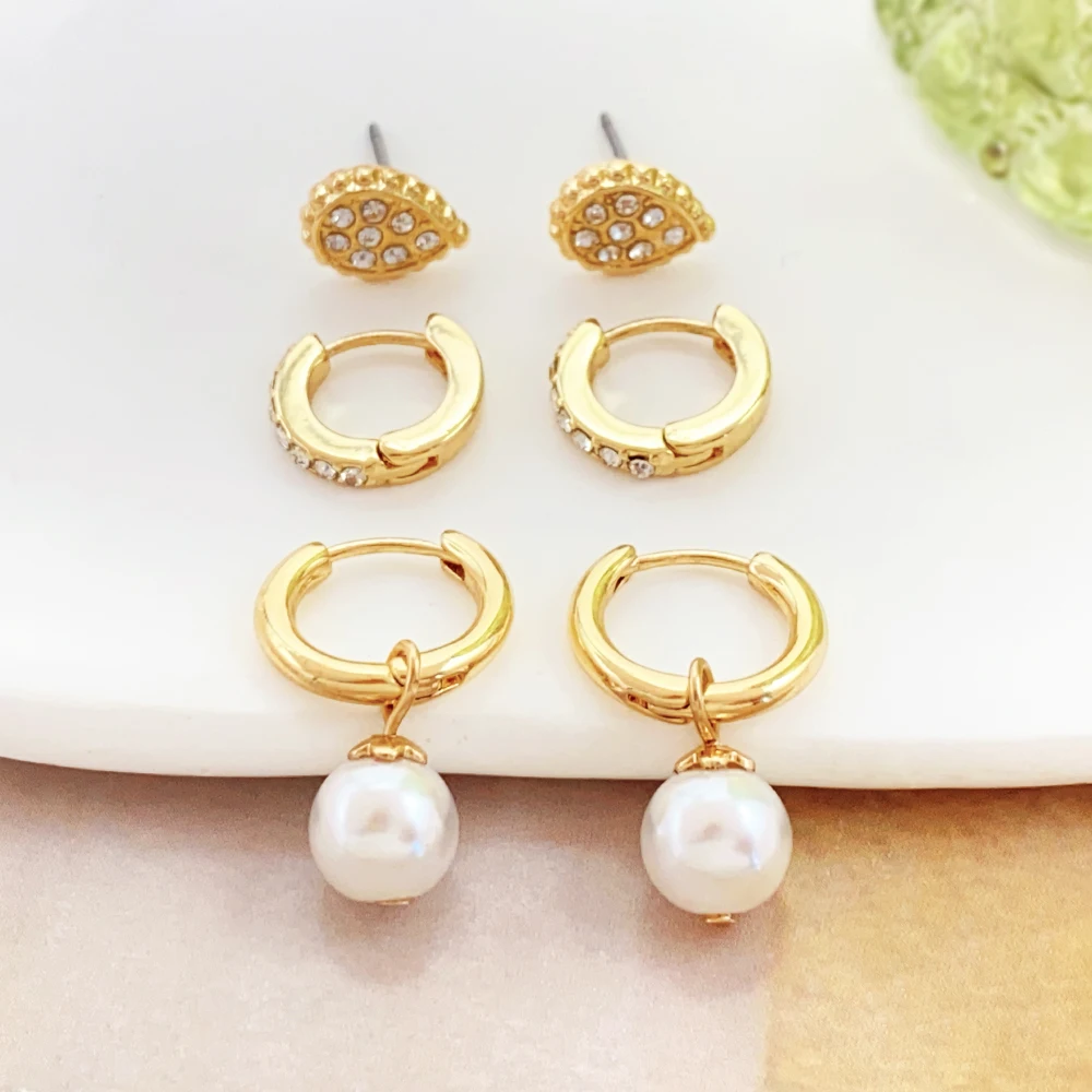 Wholesale Trending Jewelry Simple Stud Earrings Hot Selling Designer Gold-Plated Hoop Pearl Earring Set for Women for Gift