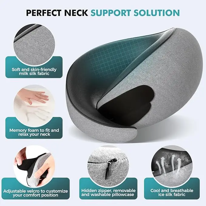 Portable U-Shape Memory Foam Travel Pillow Double Support Soft Woven Technique Outdoor Camping Neck Sleep Removable