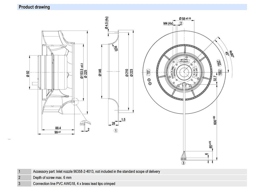 Plug Fan, R1G225-RA15-10/A01, Centrifugal, 48V, 115W - detail 4