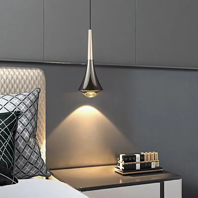 Bedroom Bedside Pendant Light Creative Luxury Design Hanging Lamps LED Aluminum Electroplated Glass Lampshade Chandelier - Image 6