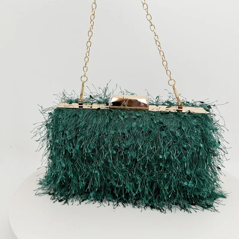 Pochette nera fatta a mano con nappe, popolare borsa da sera da donna_voghion.com