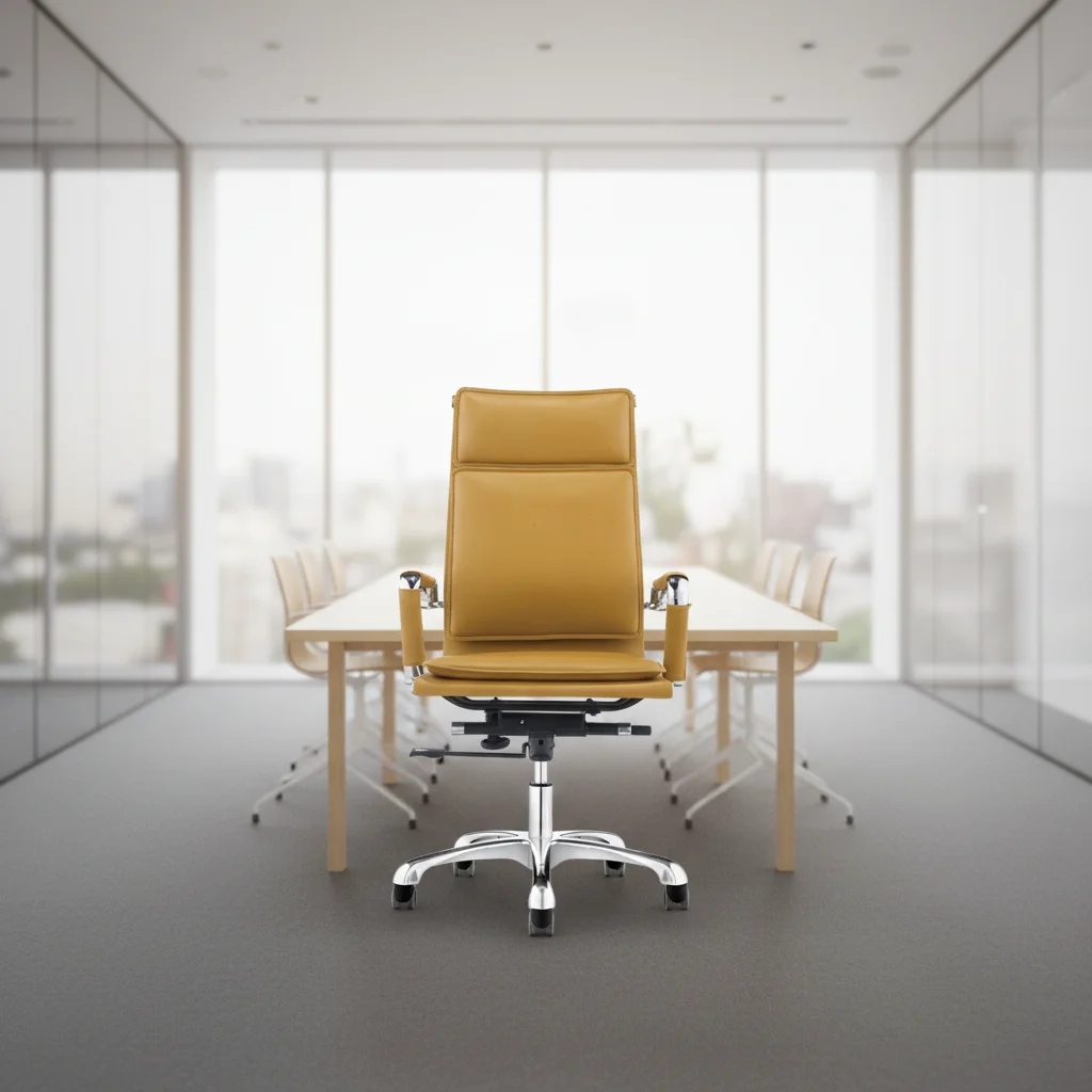 ZHONGBAI Luxury Modern Ergonomic Adjustable Leather Covered Aluminium Base Swivel Executive Conference Chair with Solid Back 2