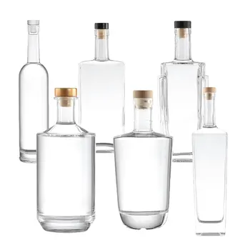 Custom Botella De Vidrio Luxury Crystal  Square Empty Clear Vodka Gin 750Ml Glass Bottle For Liquor With Cap Manufacturer