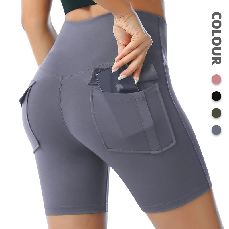 New women's yoga shorts High waist tight butt lift double pockets quick dry workout yoga shorts 2 Piece Crop Top Biker Short Set factory