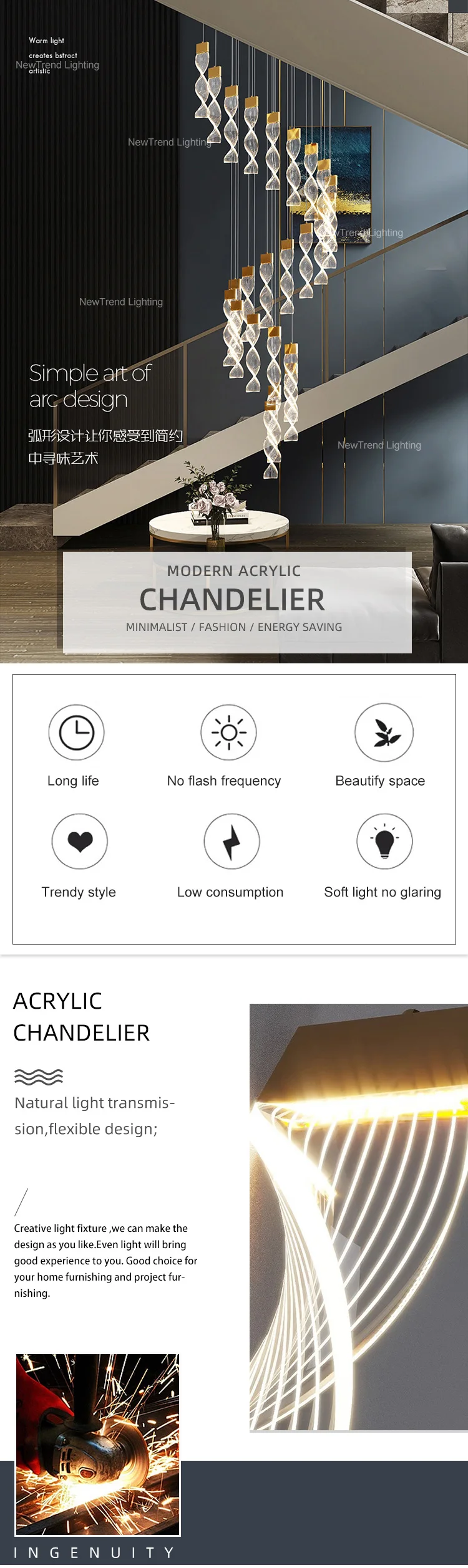 pd8008 large modern acrylic ring chandelier high ceiling spiral led pendant for villa staircase-1