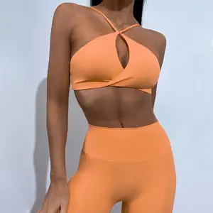 Sportswear 2 Piece Set Women Gym Fitness Sets Suit Front Twist Sports Bra Scrunch Butt Leggings