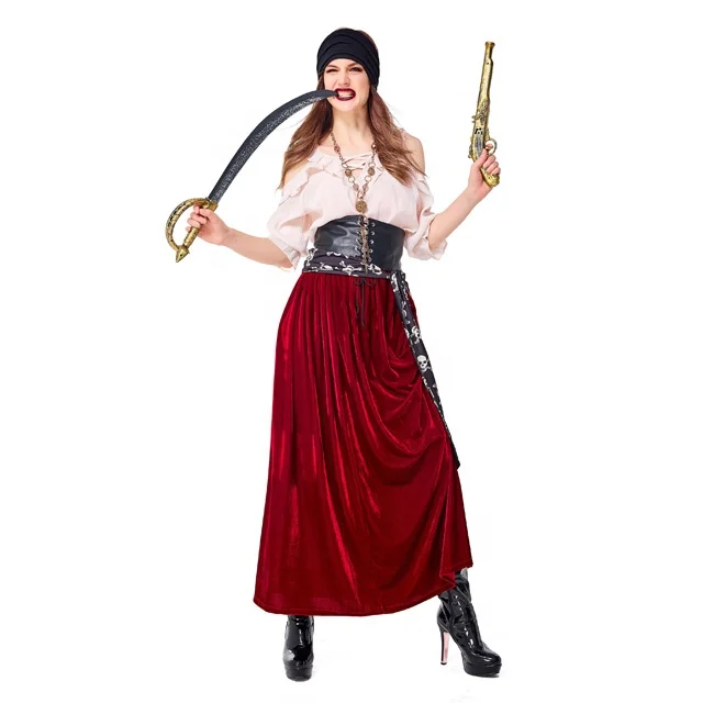 Disfraz de pirata de talla grande para mujer, vestido pirata favorecedor y  ajustado a la forma, disfraz de Halloween, talla normal y grande (color A