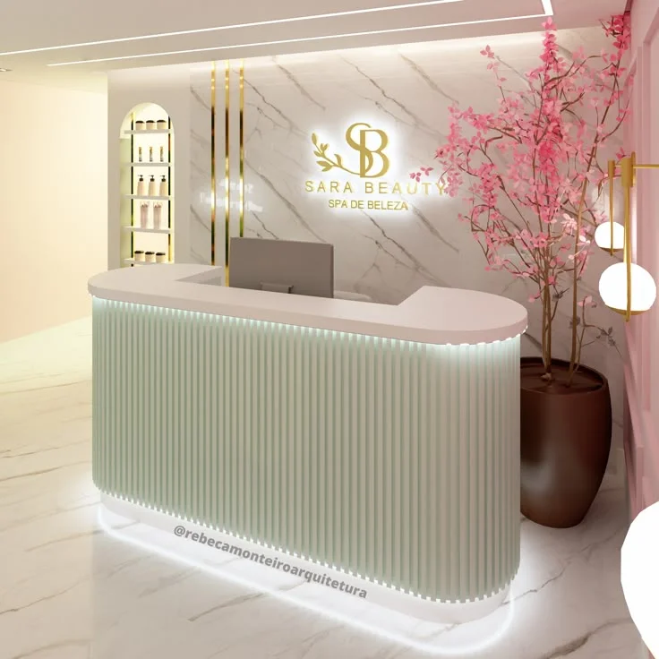 Customized U-Shaped Modern Reception Desk for Beauty Nail Salon Wood Front Counter with Logo