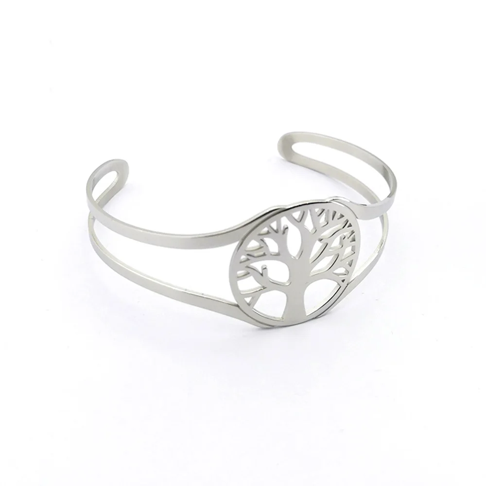 Tree of Life Bangles Brazalete De Acero Inoxidable Mujer Open Cuff Bangle  Stainless Steel PVD Gold Plated Bangle