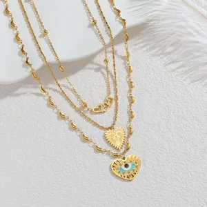 Necklace Nazar Amulet Pendant 18K Gold Plated Stainless Steel Layering Chain Jewelry Gift for Women