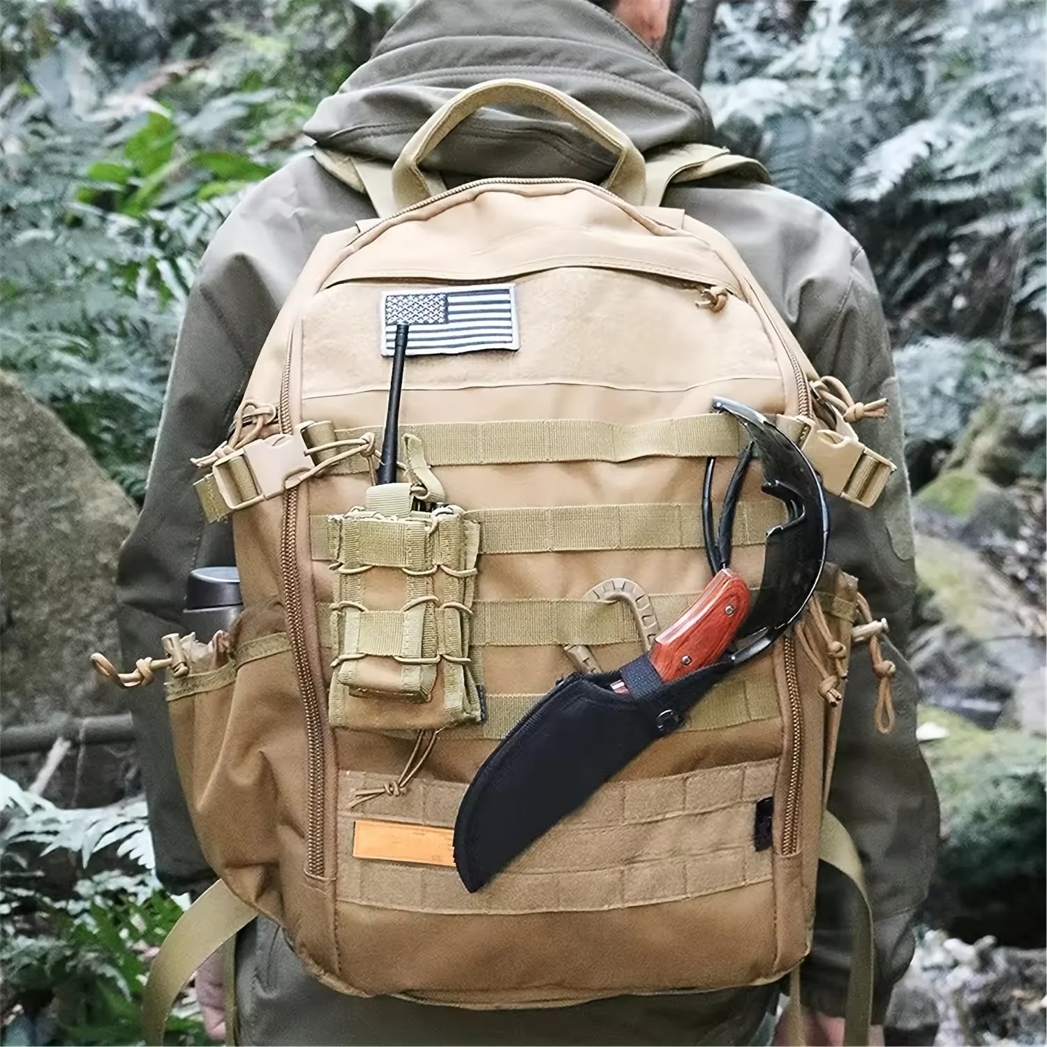 45L Large Capacity Tactical Backpack Molle System PVC/Nylon/Polyester Lining Zipper for Outdoor Hiking Camping 3-Day EDC Assaul